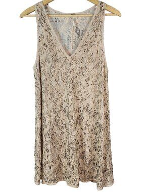 Free People Shine On Bead Mini Dress Brown Small Sleeveless Lined Festival Boho